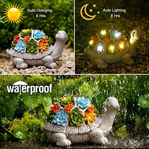 Nacome Solar Garden Turtle Statue with Succulent and 7 LED Lights