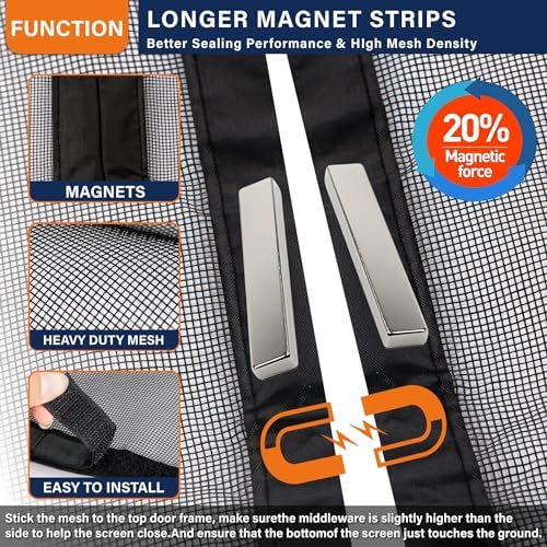 Mdavo Magnetic Screen Door 36x80 Inch Fiberglass