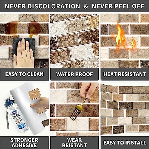 URCOLOR 10-Sheet Peel and Stick Marble Wall Tile