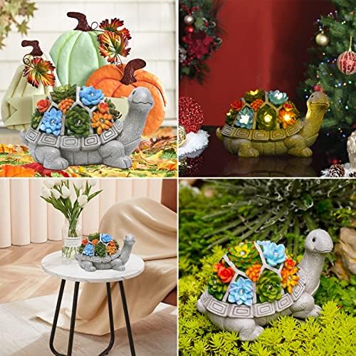 Nacome Solar Garden Turtle Statue with Succulent and 7 LED Lights