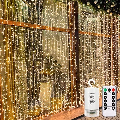 Echosari 300 LED Curtain Lights Battery Operated Warm White
